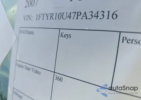 2007 Ford Ranger Sport/Stx/Xl/Xlt из США, поврежденный, VIN 1FTYR10U47PA34316